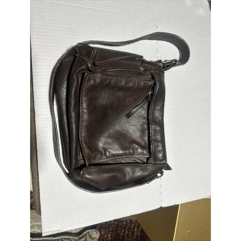 Brown Genuine Leather Crossbody Bag Multiple Compartments